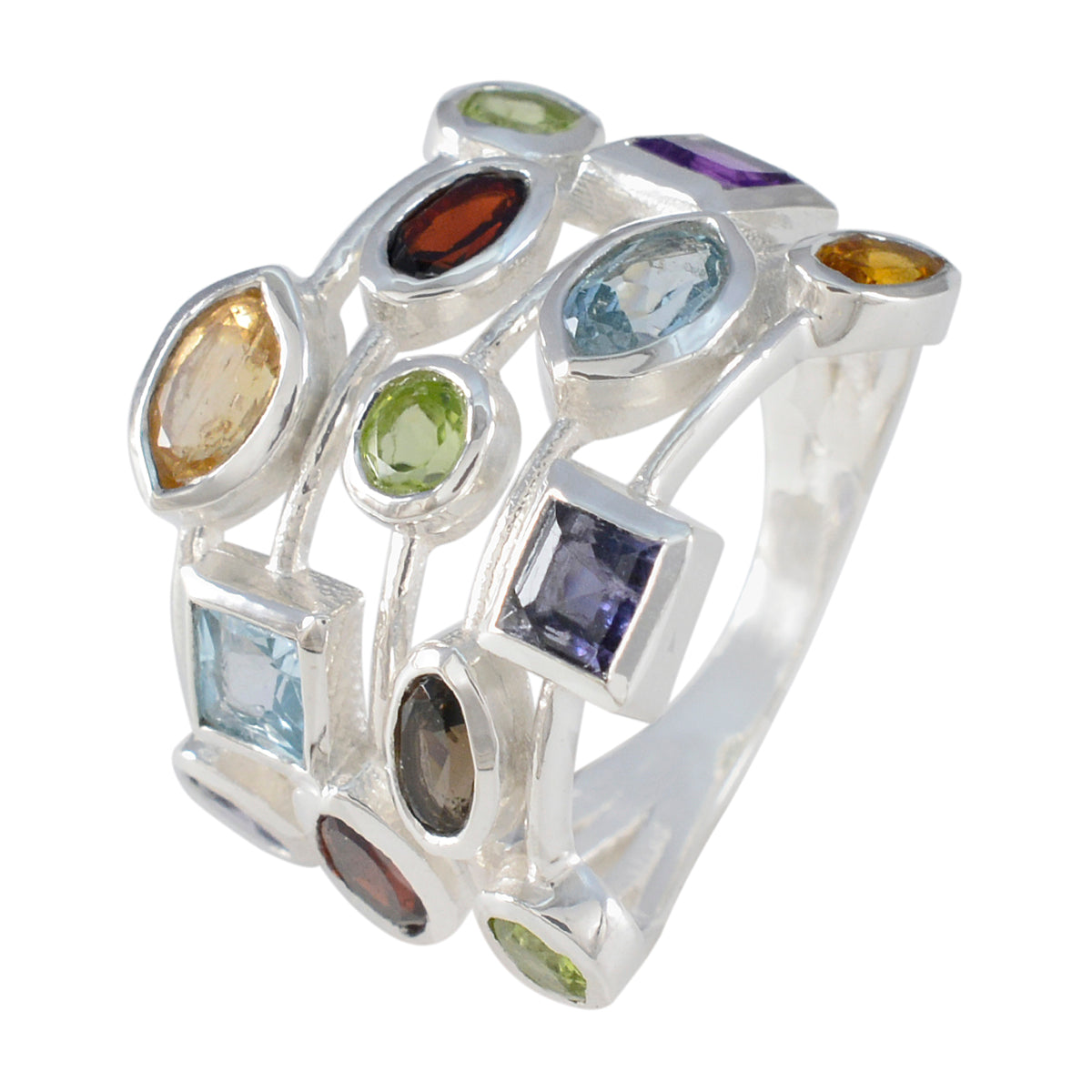 Multi Stone multiple Moroccan 925 Silver multicolor Gems Eye catching Cocktail Ring Jewellery