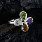 Multi Stone quarter American 925 Silver multicolor Gemstones Dainty Floral Ring Jewelry