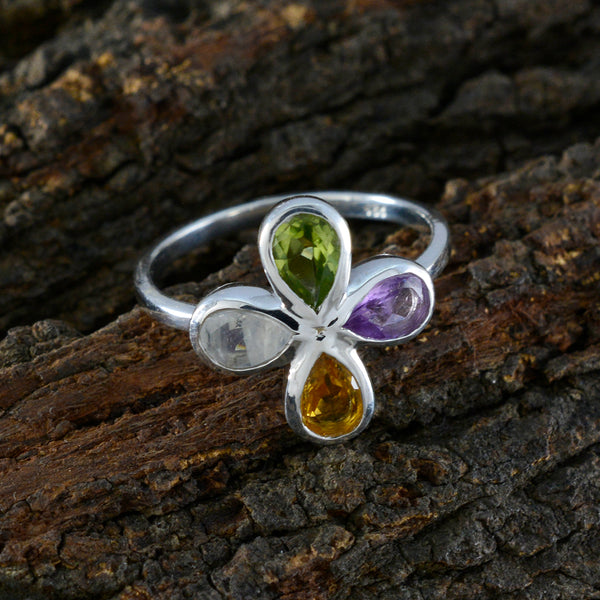 Multi Stone quarter American 925 Silver multicolor Gemstones Dainty Floral Ring Jewelry