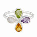 Multi Stone quarter American 925 Silver multicolor Gemstones Dainty Floral Ring Jewelry
