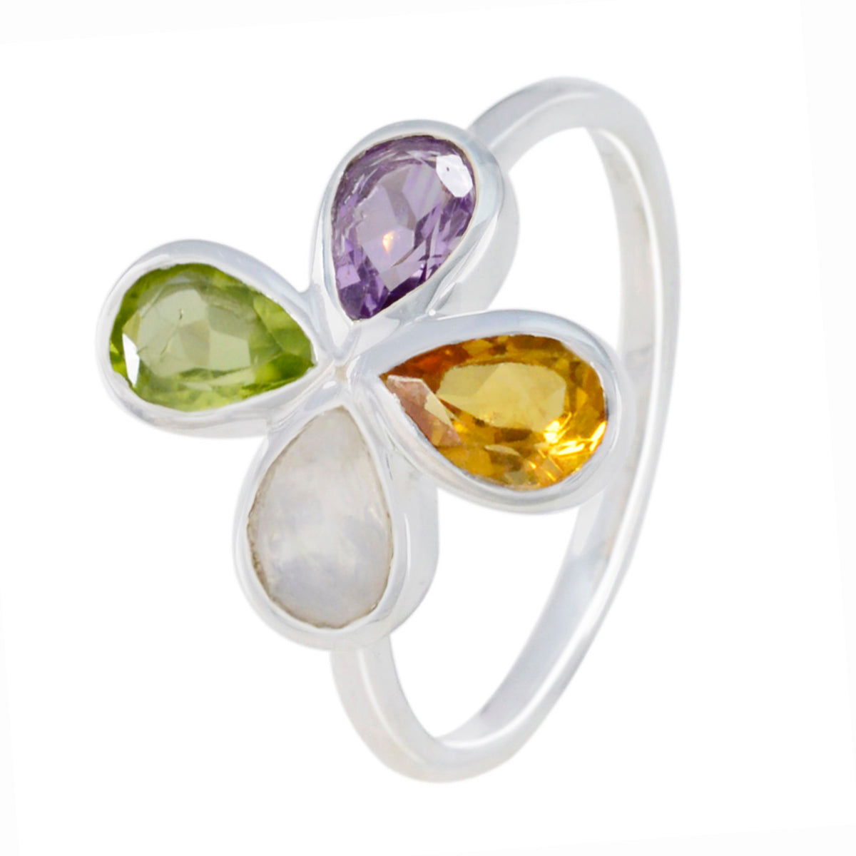 Anillo floral delicado con piedras preciosas multicolores de plata 925 americana de un cuarto de galón Imagen secundaria del producto