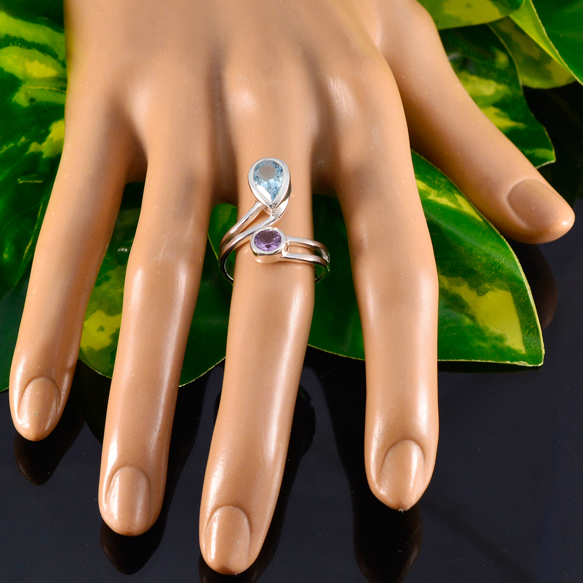 Multi Stone Toi et Moi Egyptian 92.5 Silver multicolor Gemstones Tiny Contemporary Ring Jewelry