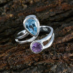 Multi Stone Toi et Moi Egyptian 92.5 Silver multicolor Gemstones Tiny Contemporary Ring Jewelry