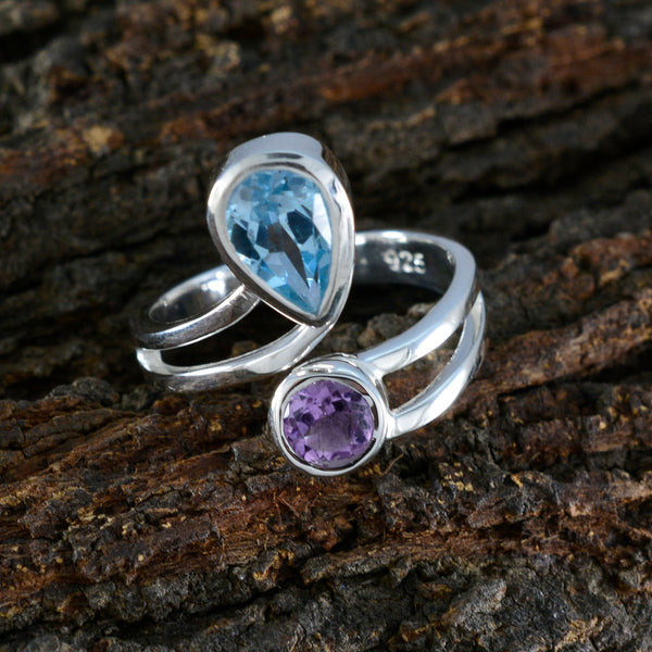 Multi Stone Toi et Moi Egyptian 92.5 Silver multicolor Gemstones Tiny Contemporary Ring Jewelry