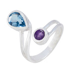 Multi Stone Toi et Moi Egyptian 92.5 Silver multicolor Gemstones Tiny Contemporary Ring Jewelry
