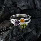 Multi Stone Trilogy African 92.5 Silver multicolor Gemstone Minimal Contemporary Ring Jewellery