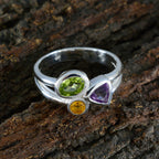 Multi Stone Trilogy African 92.5 Silver multicolor Gemstone Minimal Contemporary Ring Jewellery