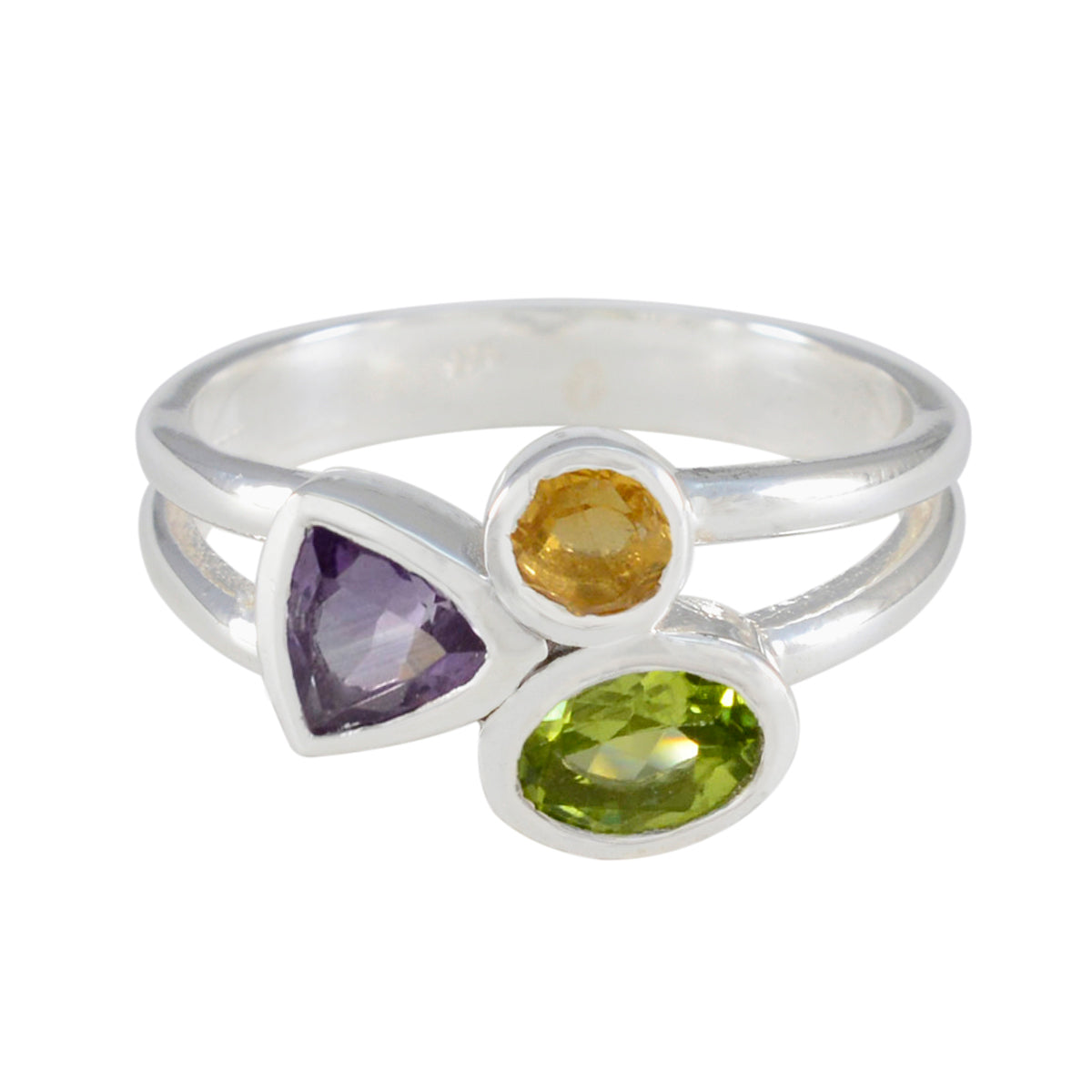 Multi Stone Trilogy African 92.5 Silver multicolor Gemstone Minimal Contemporary Ring Jewellery Главное изображение товара