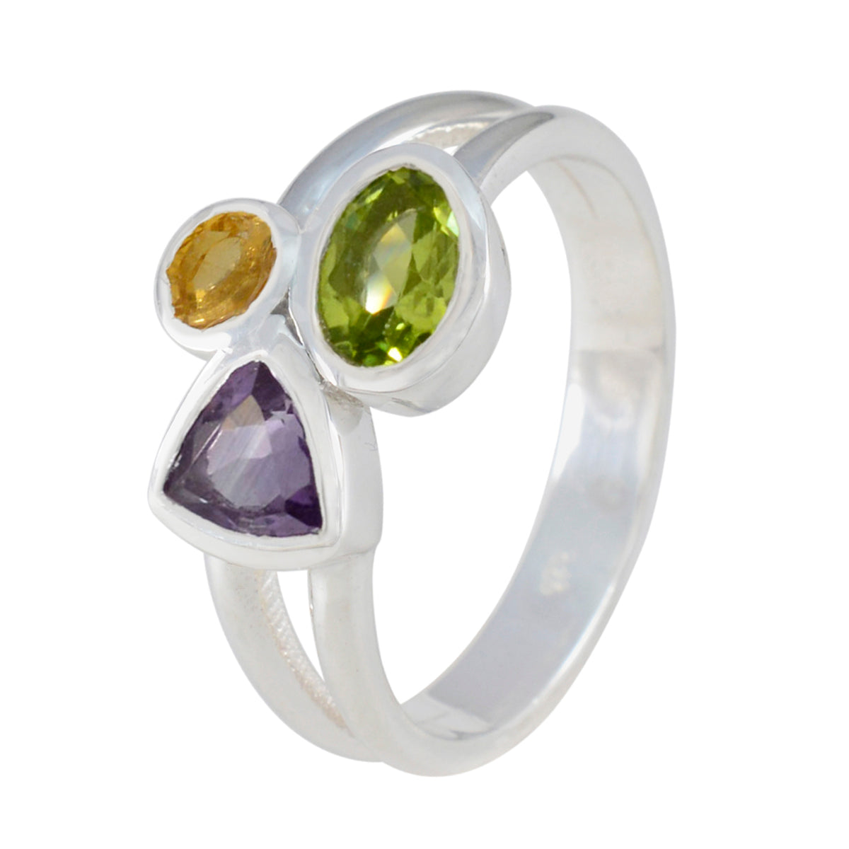 Multi Stone Trilogy African 92.5 Silver multicolor Gemstone Minimal Contemporary Ring Jewellery