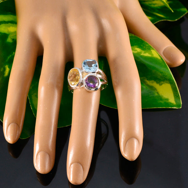 Multi Stone Trilogy Moroccan 925 Sterling Silver multicolor Gemstones Eye catching Cocktail Ring Jewellery