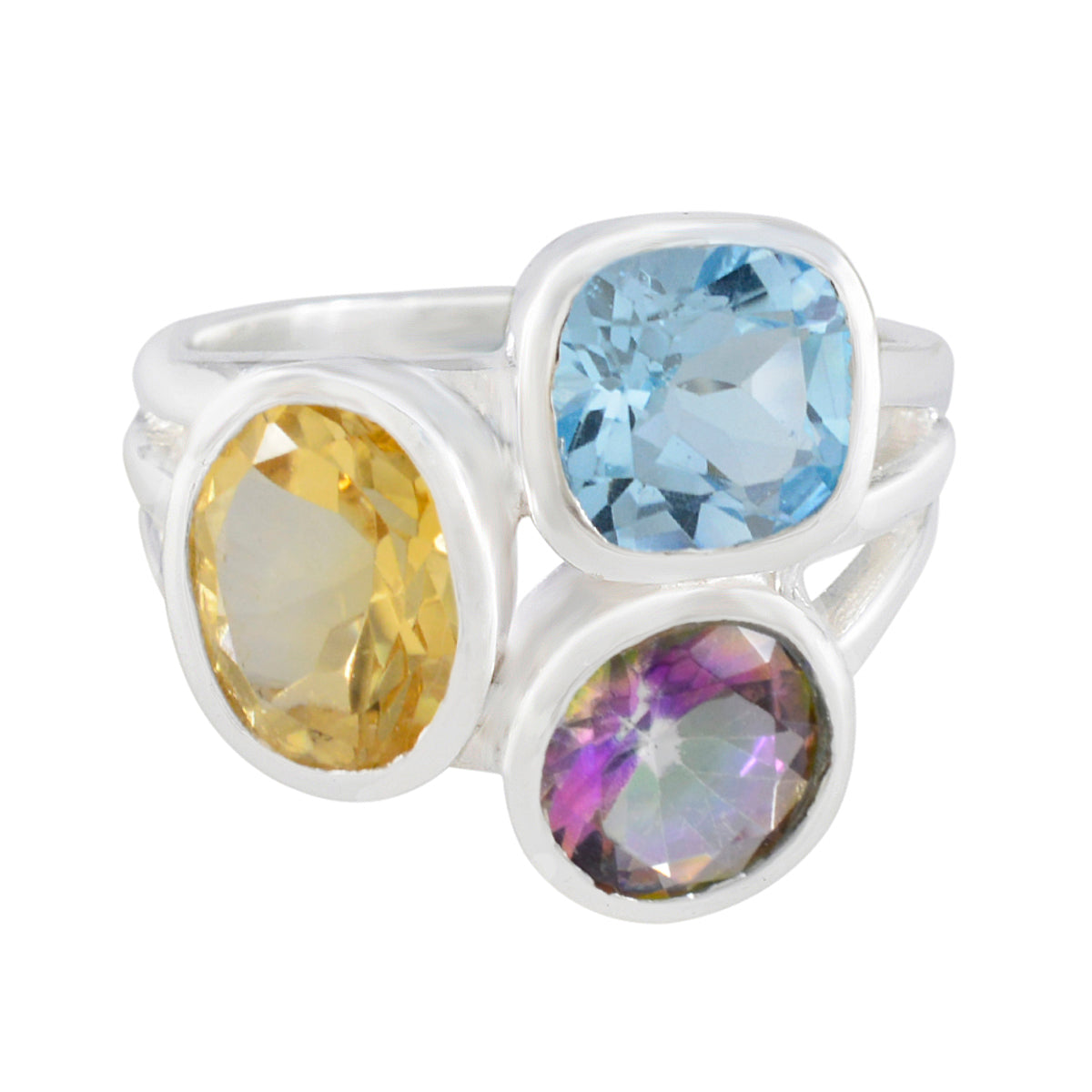 Multi Stone Trilogy Moroccan 925 Sterling Silver multicolor Gemstones Eye catching Cocktail Ring Jewellery Hoofdafbeelding