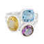 Multi Stone Trilogy Moroccan 925 Sterling Silver multicolor Gemstones Eye catching Cocktail Ring Jewellery
