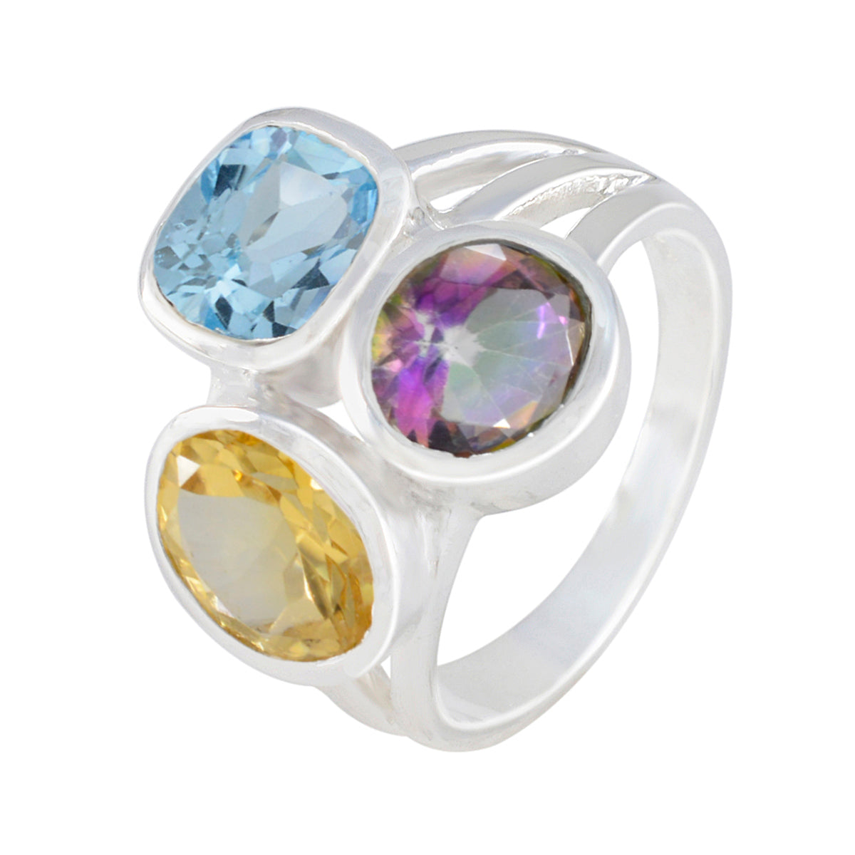 Multi Stone Trilogy Moroccan 925 Sterling Silver multicolor Gemstones Eye catching Cocktail Ring Jewellery