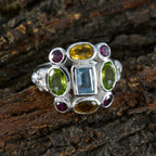 Multi Stone Navratna Moroccan Silver multicolor Gems Classic Cocktail Ring Jewellery