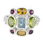 Multi Stone Navratna Moroccan Silver multicolor Gems Classic Cocktail Ring Jewellery