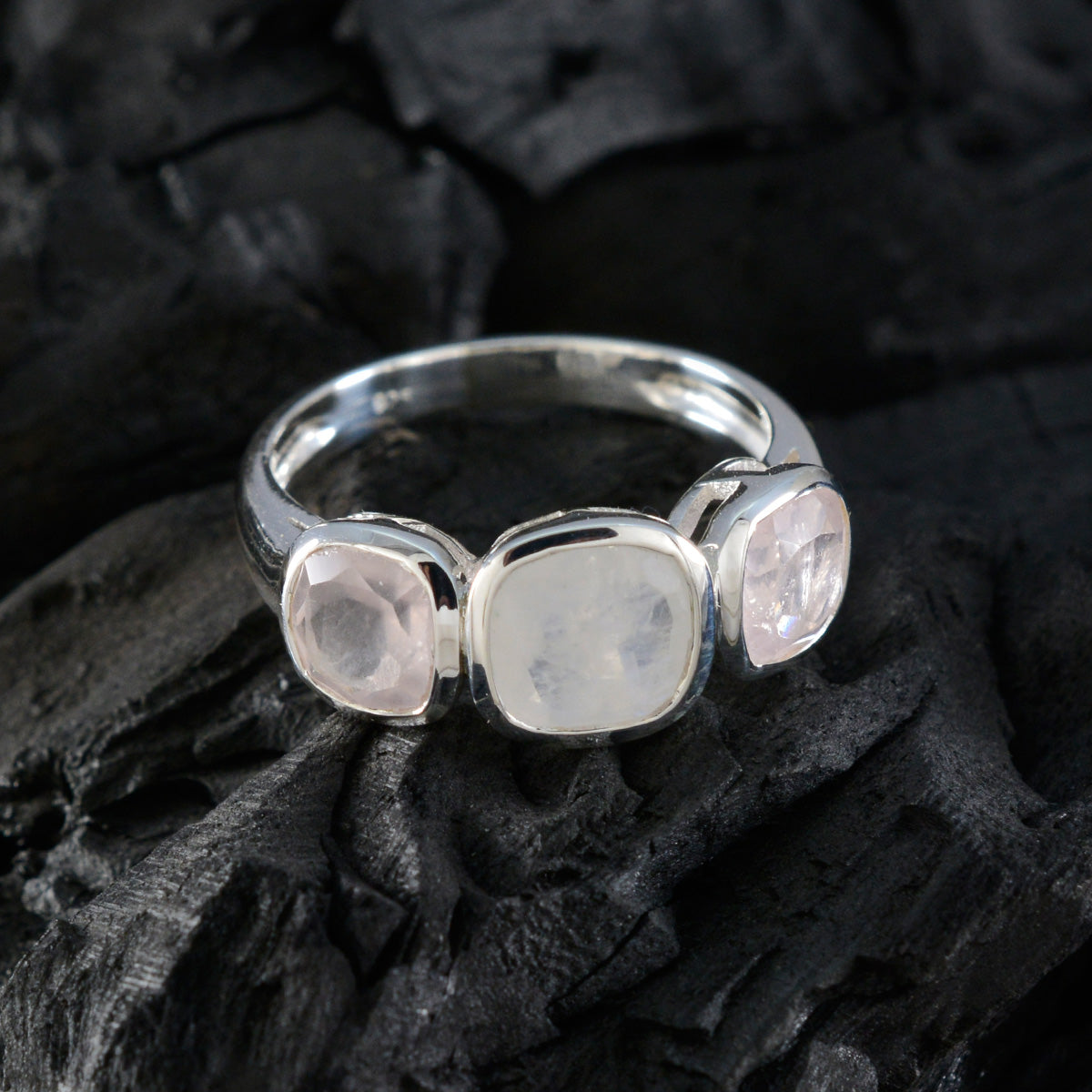 Multi Stone Trilogy Russian 925 Silver multicolor Gems Slim Trendy Ring Jewelry