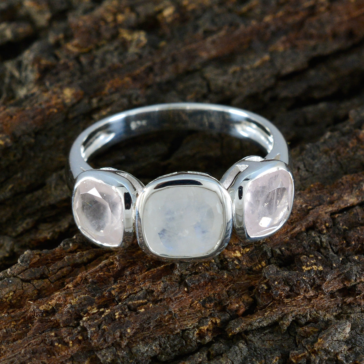 Multi Stone Trilogy Russian 925 Silver multicolor Gems Slim Trendy Ring Jewelry