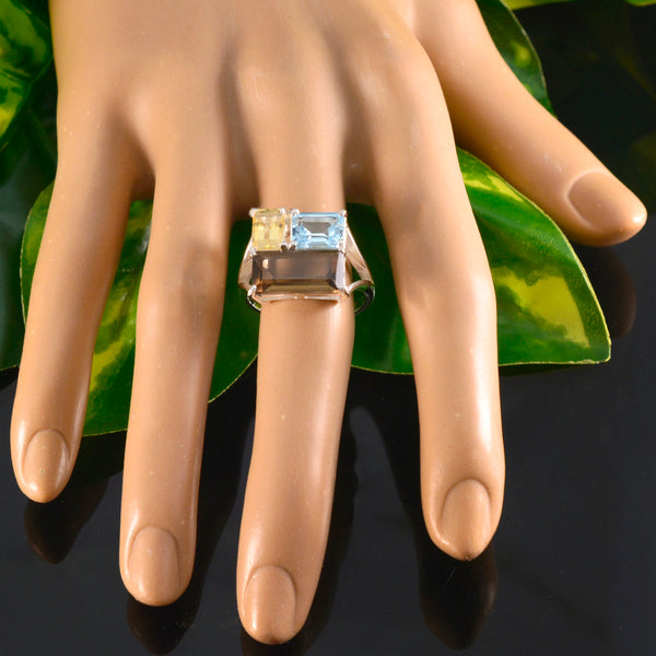 Multi Stone Trilogy Egyptian 925 Sterling Silver multicolor Gemstone Classic Trendy Ring Jewellery