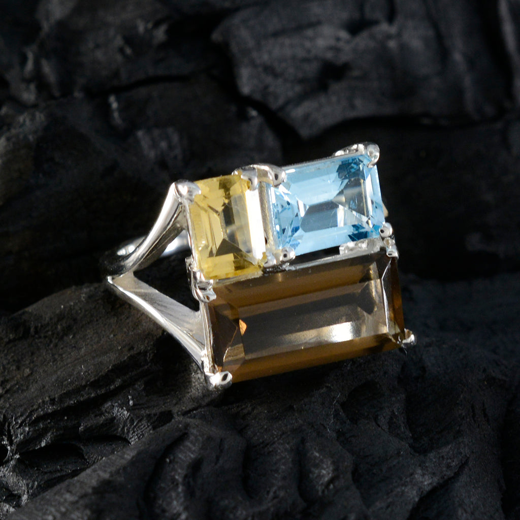 Multi Stone Trilogy Egyptian 925 Sterling Silver multicolor Gemstone Classic Trendy Ring Jewellery