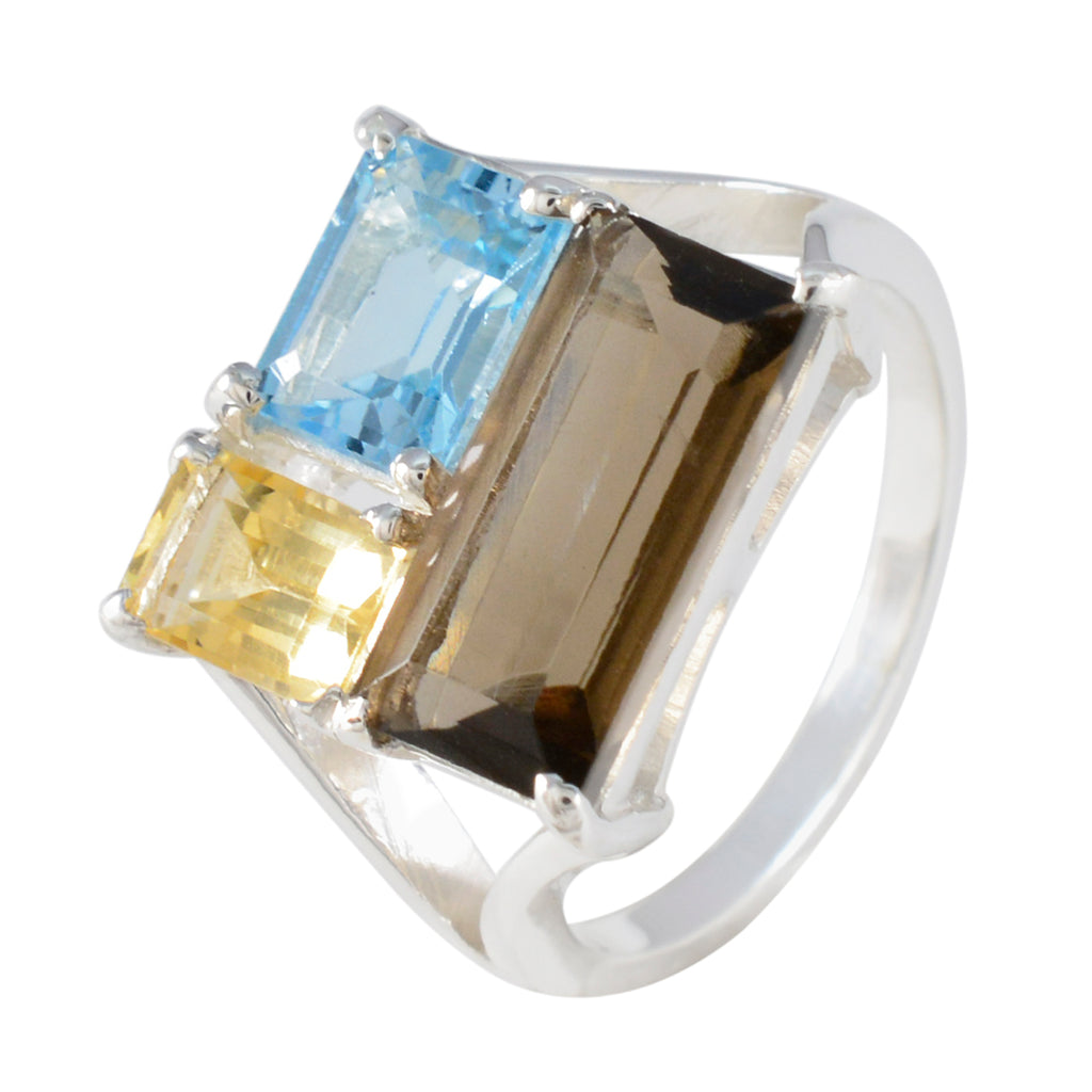 Multi Stone Trilogy Egyptian 925 Sterling Silver multicolor Gemstone Classic Trendy Ring Jewellery