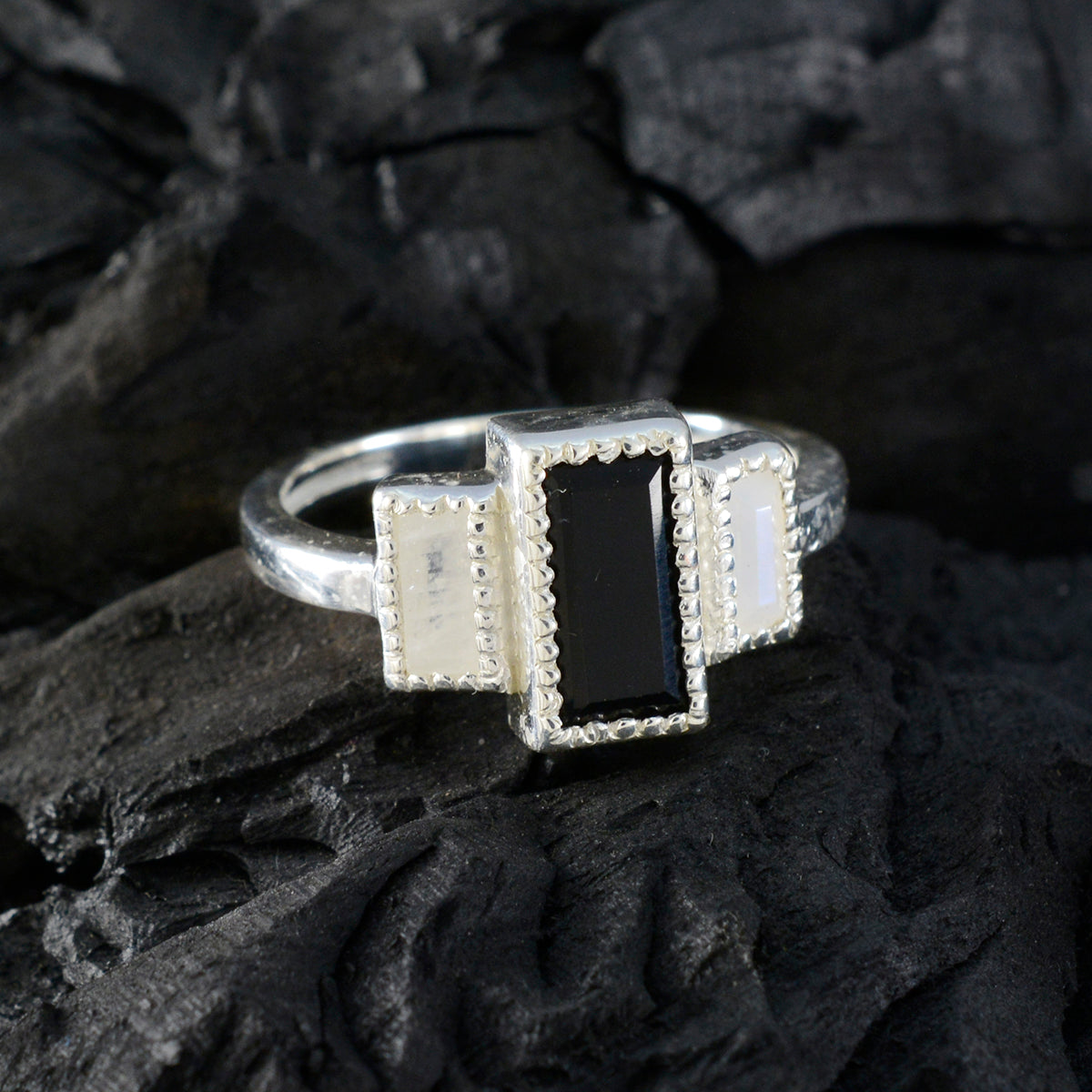 Multi Stone Trilogy Russian 925 Silver multicolor Gems Featherlight Feminine Ring Jewellery