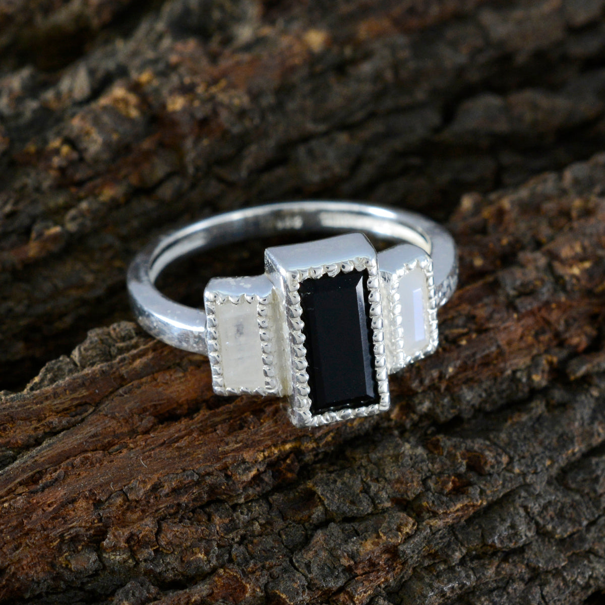 Multi Stone Trilogy Russian 925 Silver multicolor Gems Featherlight Feminine Ring Jewellery