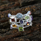 Multi Stone multiple Egyptian 92.5 Silver multicolor Gemstone Eye catching Cocktail Ring Jewelry