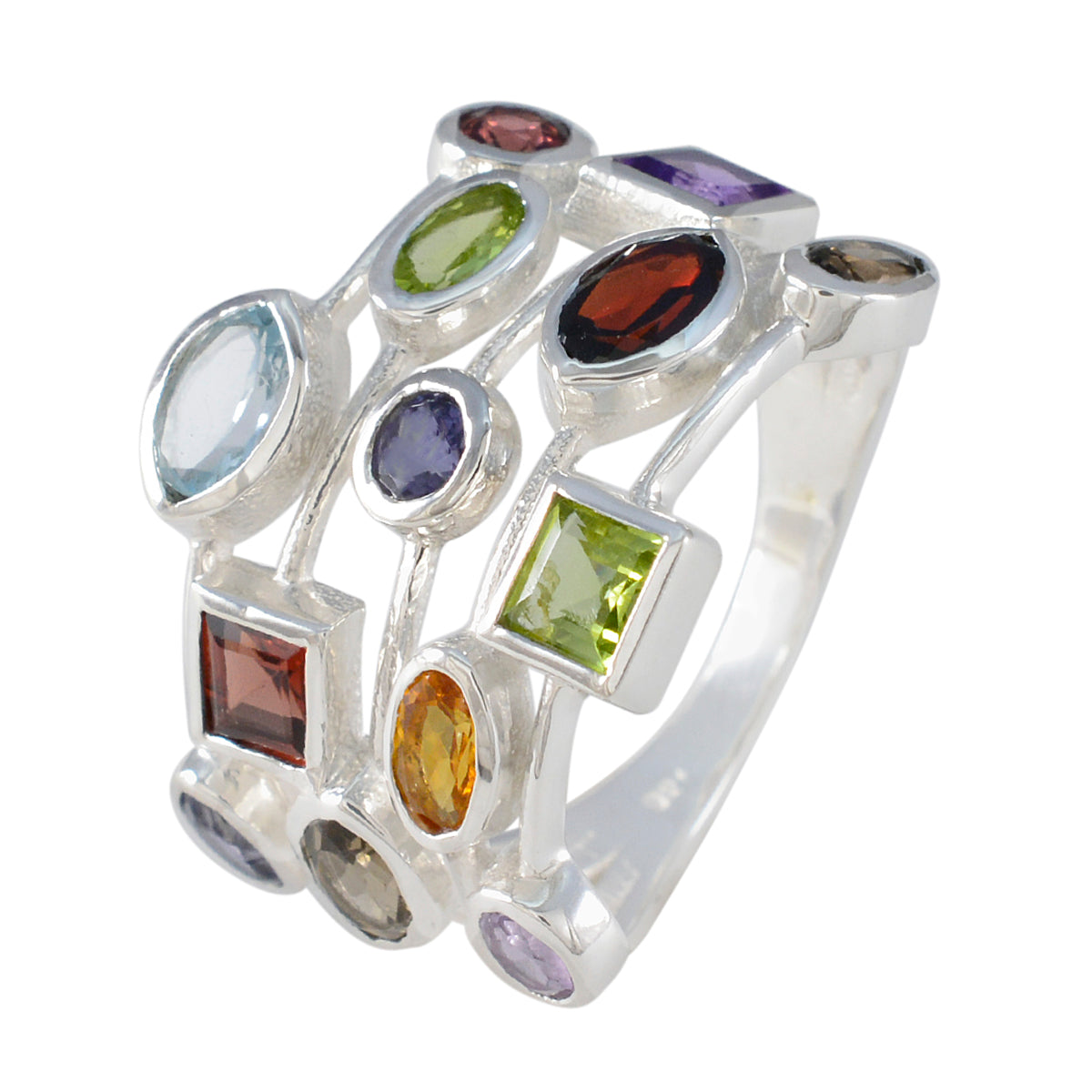 Multi Stone multiple Egyptian 92.5 Silver multicolor Gemstone Eye catching Cocktail Ring Jewelry