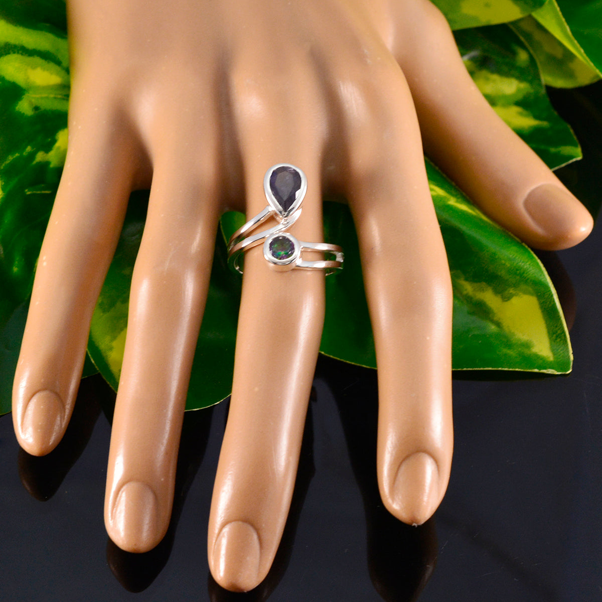 Multi Stone Toi et Moi French 925 Sterling Silver multicolor Gems Tiny Abstract Ring Jewellery