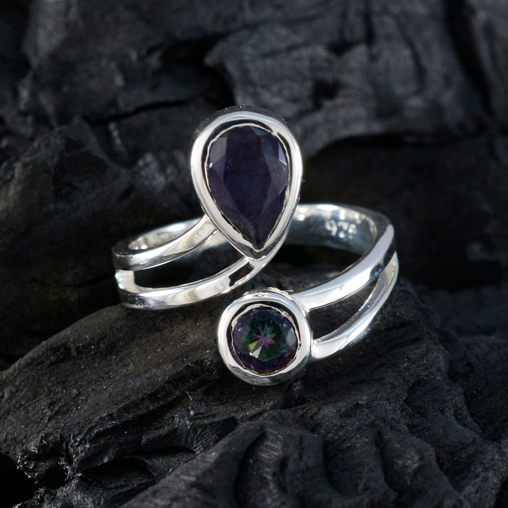 Multi Stone Toi et Moi French 925 Sterling Silver multicolor Gems Tiny Abstract Ring Jewellery