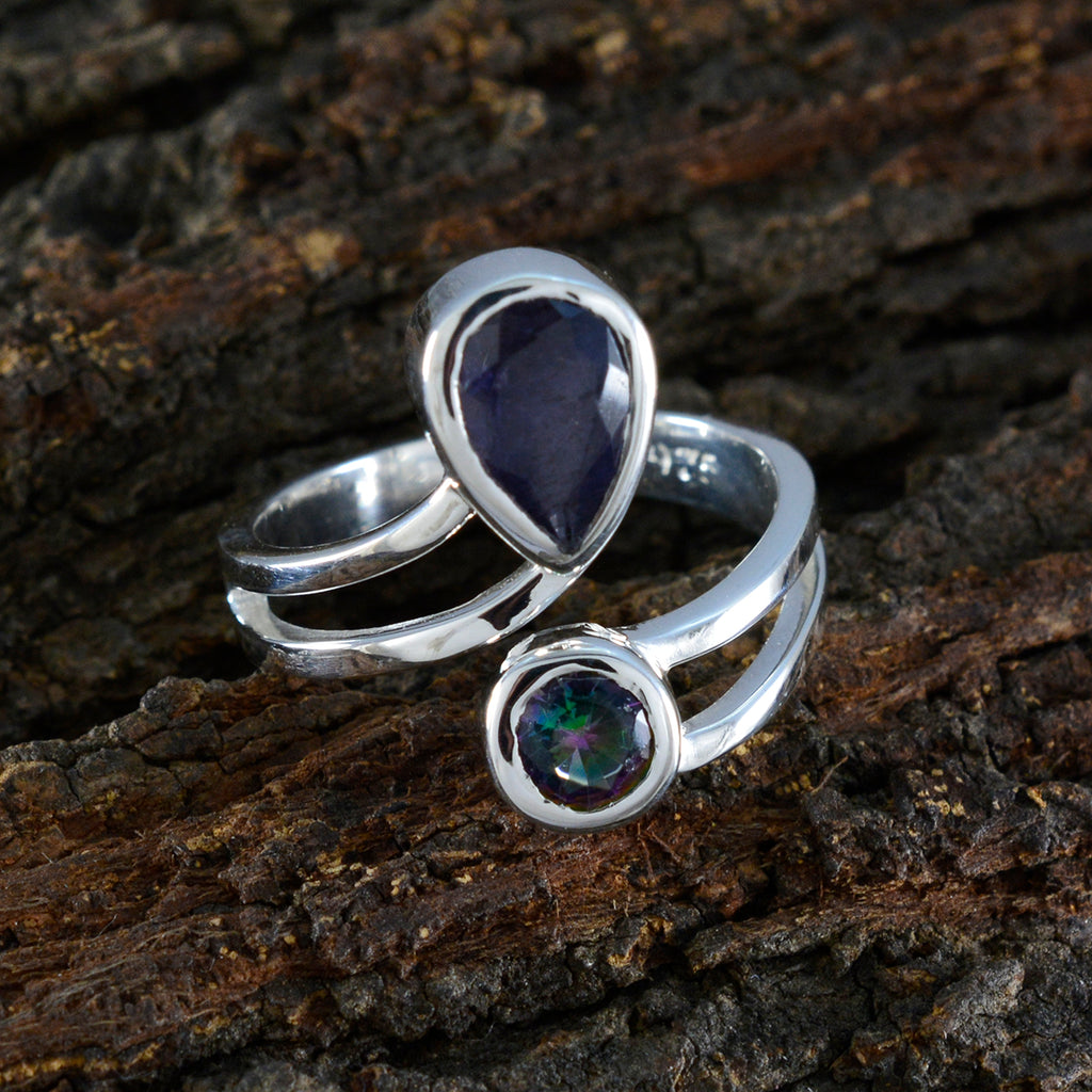 Multi Stone Toi et Moi French 925 Sterling Silver multicolor Gems Tiny Abstract Ring Jewellery