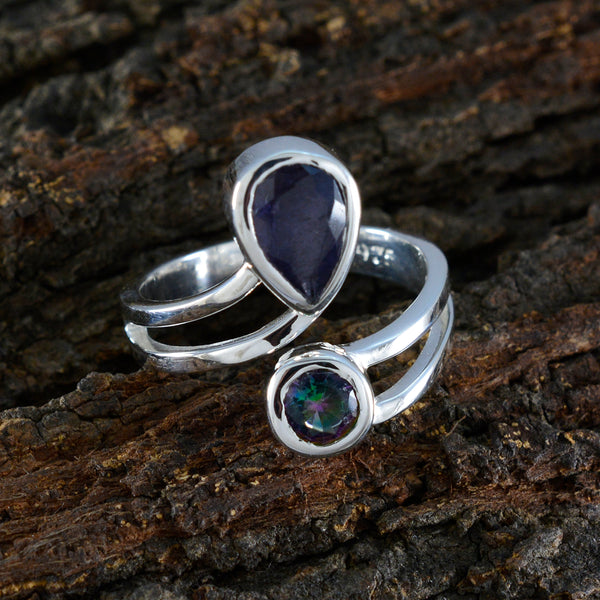 Multi Stone Toi et Moi French 925 Sterling Silver multicolor Gems Tiny Abstract Ring Jewellery