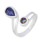 Multi Stone Toi et Moi French 925 Sterling Silver multicolor Gems Tiny Abstract Ring Jewellery