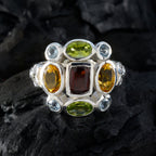 Multi Stone Navratna Egyptian Sterling Silver multicolor Gemstone Classic Cocktail Ring Jewelry