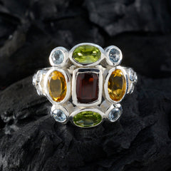 Multi Stone Navratna Egyptian Sterling Silver multicolor Gemstone Classic Cocktail Ring Jewelry