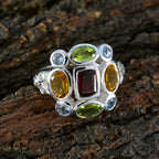 Multi Stone Navratna Egyptian Sterling Silver multicolor Gemstone Classic Cocktail Ring Jewelry