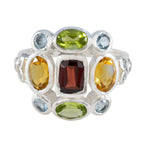Multi Stone Navratna Egyptian Sterling Silver multicolor Gemstone Classic Cocktail Ring Jewelry