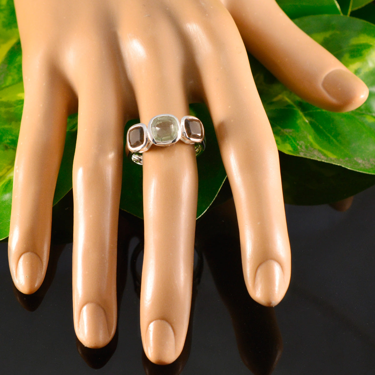 Multi Stone Trilogy Moroccan 92.5 Silver multicolor Gemstone Slim Cultural Ring Jewellery