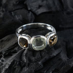 Multi Stone Trilogy Moroccan 92.5 Silver multicolor Gemstone Slim Cultural Ring Jewellery