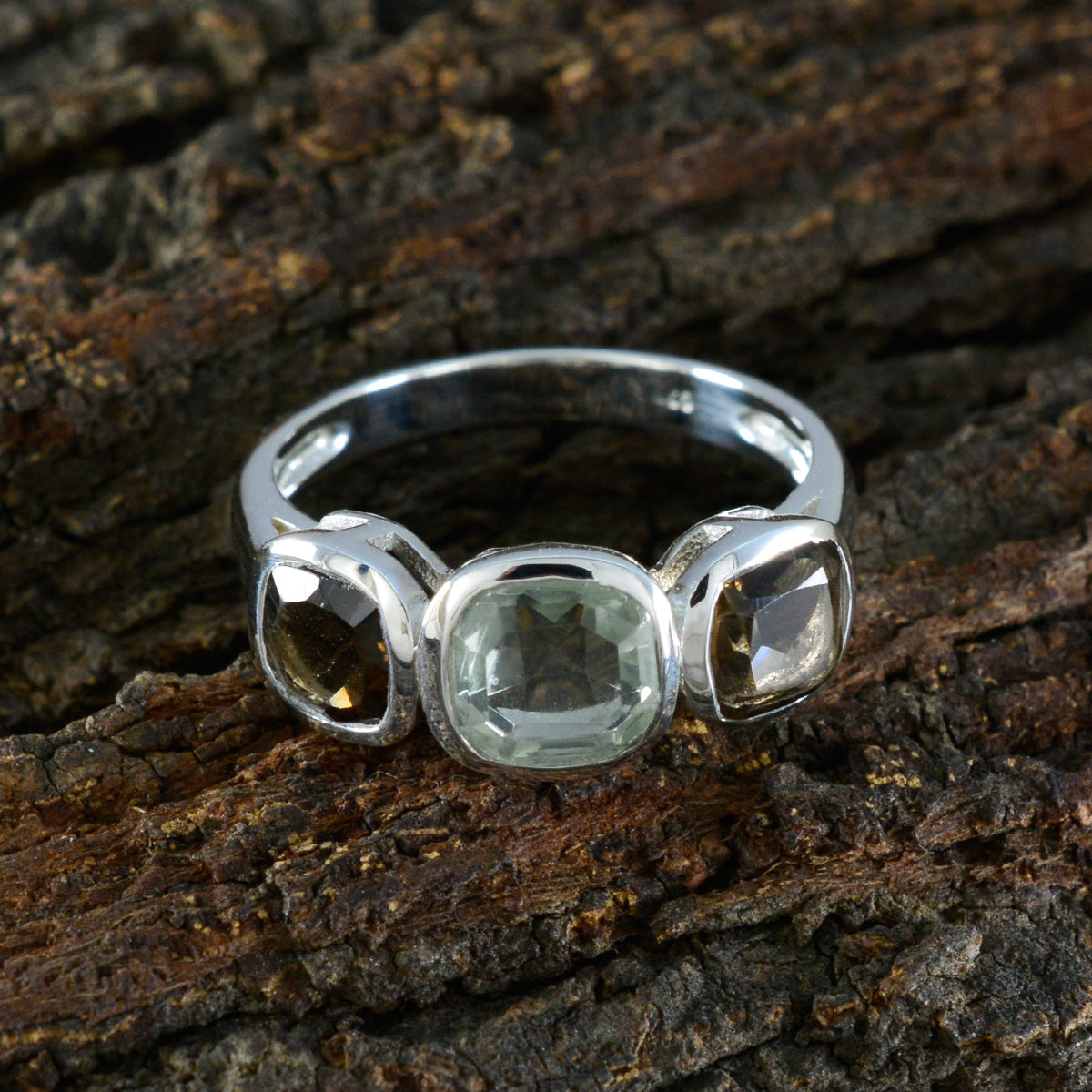 Multi Stone Trilogy Moroccan 92.5 Silver multicolor Gemstone Slim Cultural Ring Jewellery