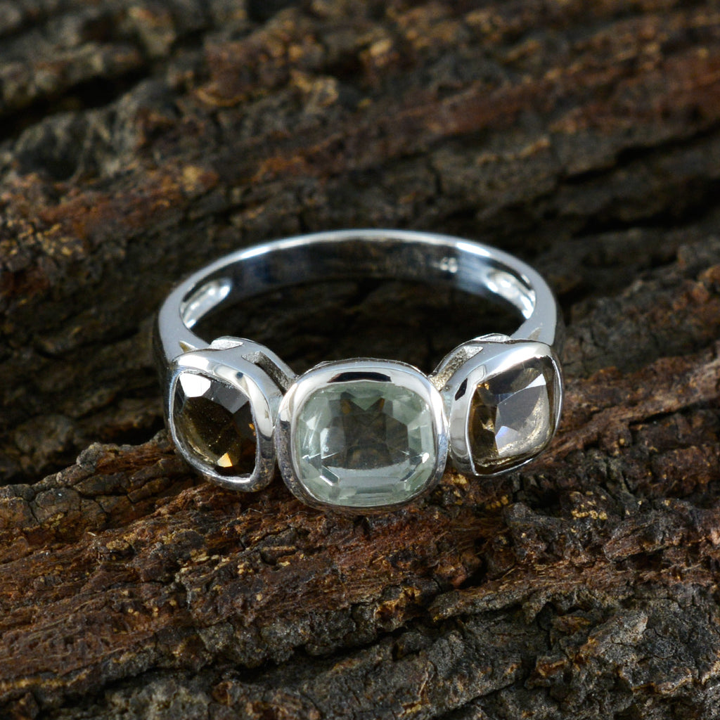 Multi Stone Trilogy Moroccan 92.5 Silver multicolor Gemstone Slim Cultural Ring Jewellery