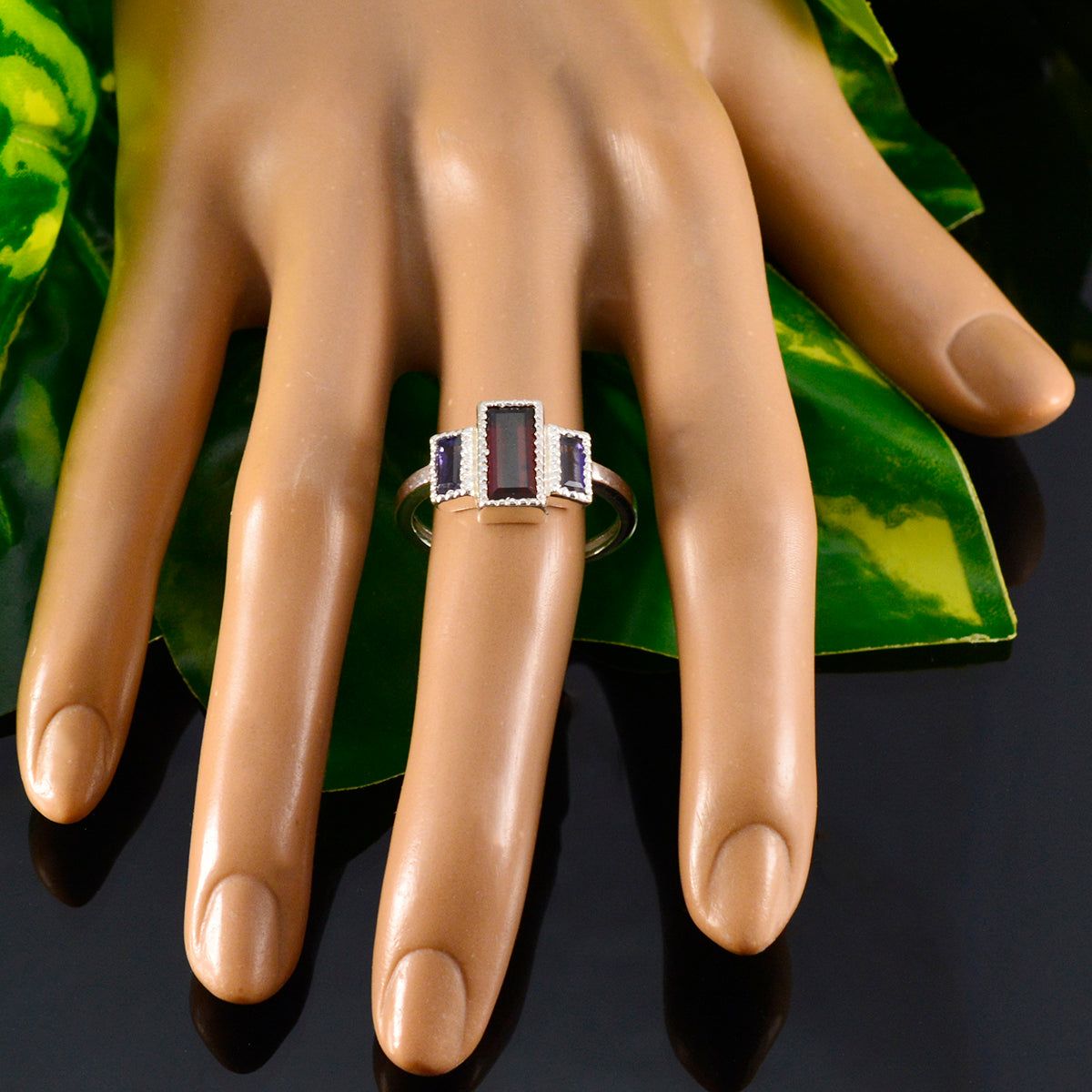 Multi Stone Trilogy Moroccan 92.5 Silver multicolor Gemstone Featherlight Graceful Ring Jewelry