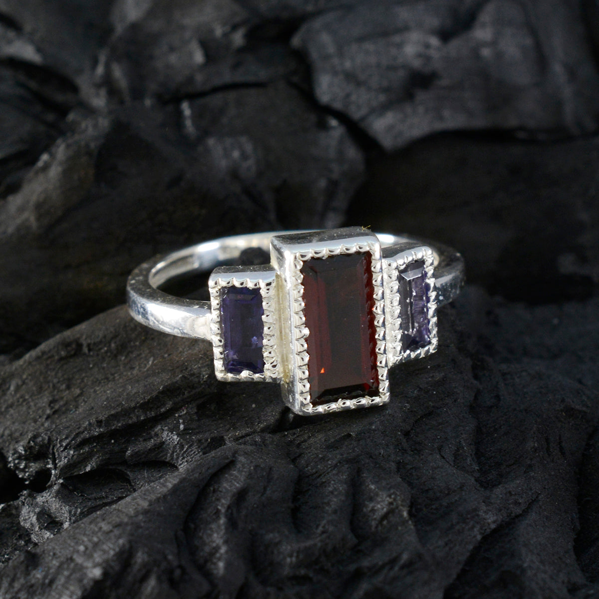 Multi Stone Trilogy Moroccan 92.5 Silver multicolor Gemstone Featherlight Graceful Ring Jewelry