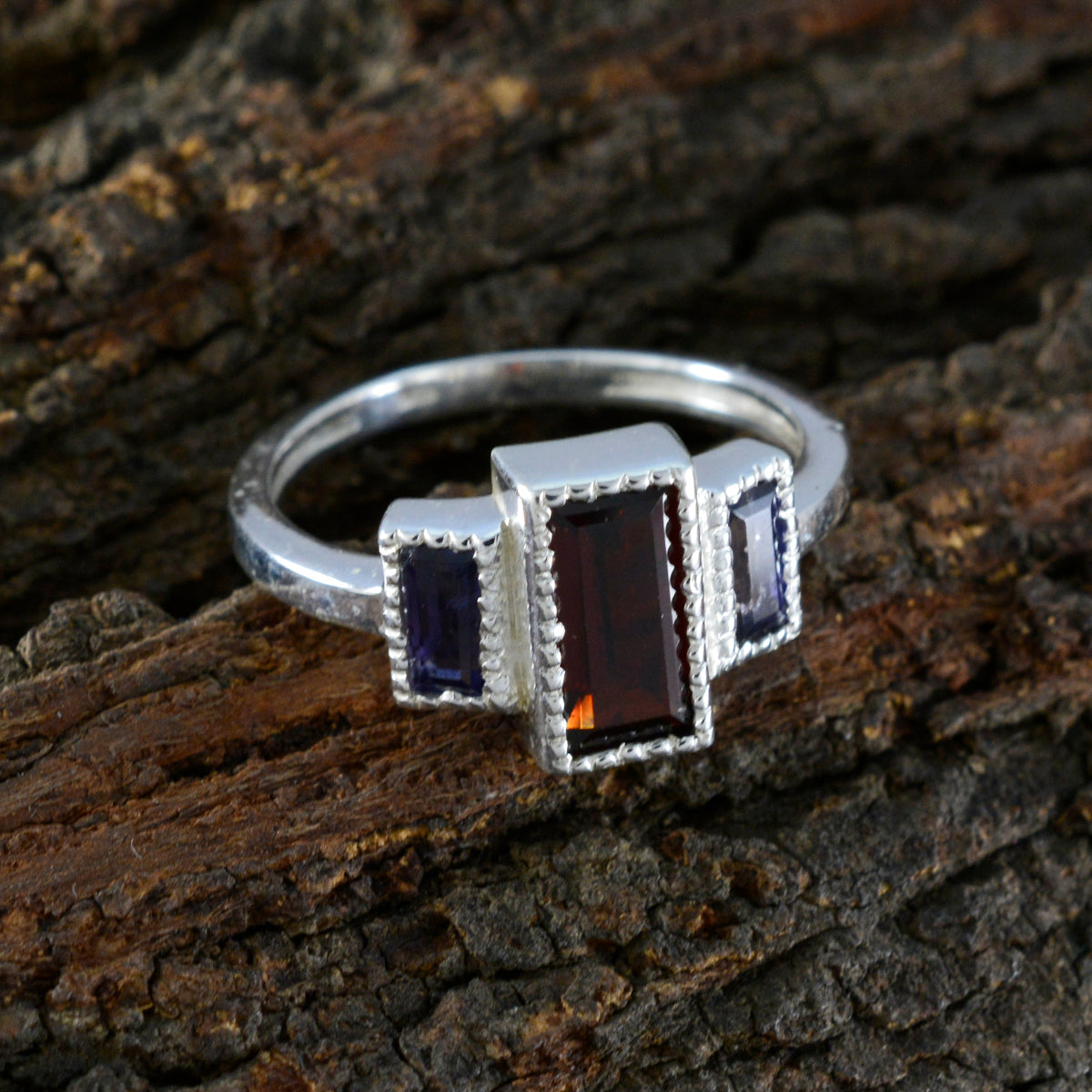 Multi Stone Trilogy Moroccan 92.5 Silver multicolor Gemstone Featherlight Graceful Ring Jewelry