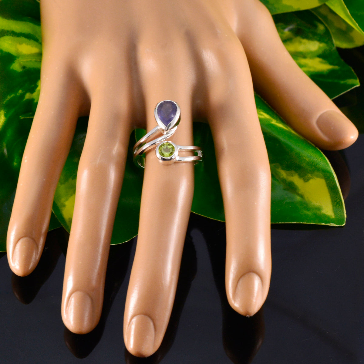 Multi Stone Toi et Moi German Silver multicolor Gemstone Tiny Trendy Ring Jewelry