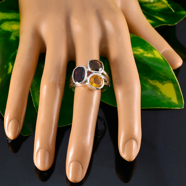 Multi Stone Trilogy German 925 Silver multicolor Gemstones Eye catching Cocktail Ring Jewelry