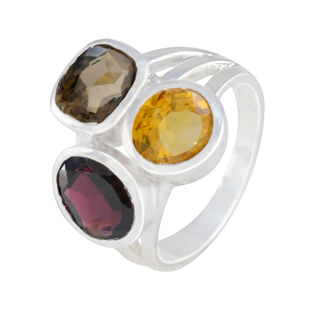 Multi Stone Trilogy German 925 Silver multicolor Gemstones Eye catching Cocktail Ring Jewelry