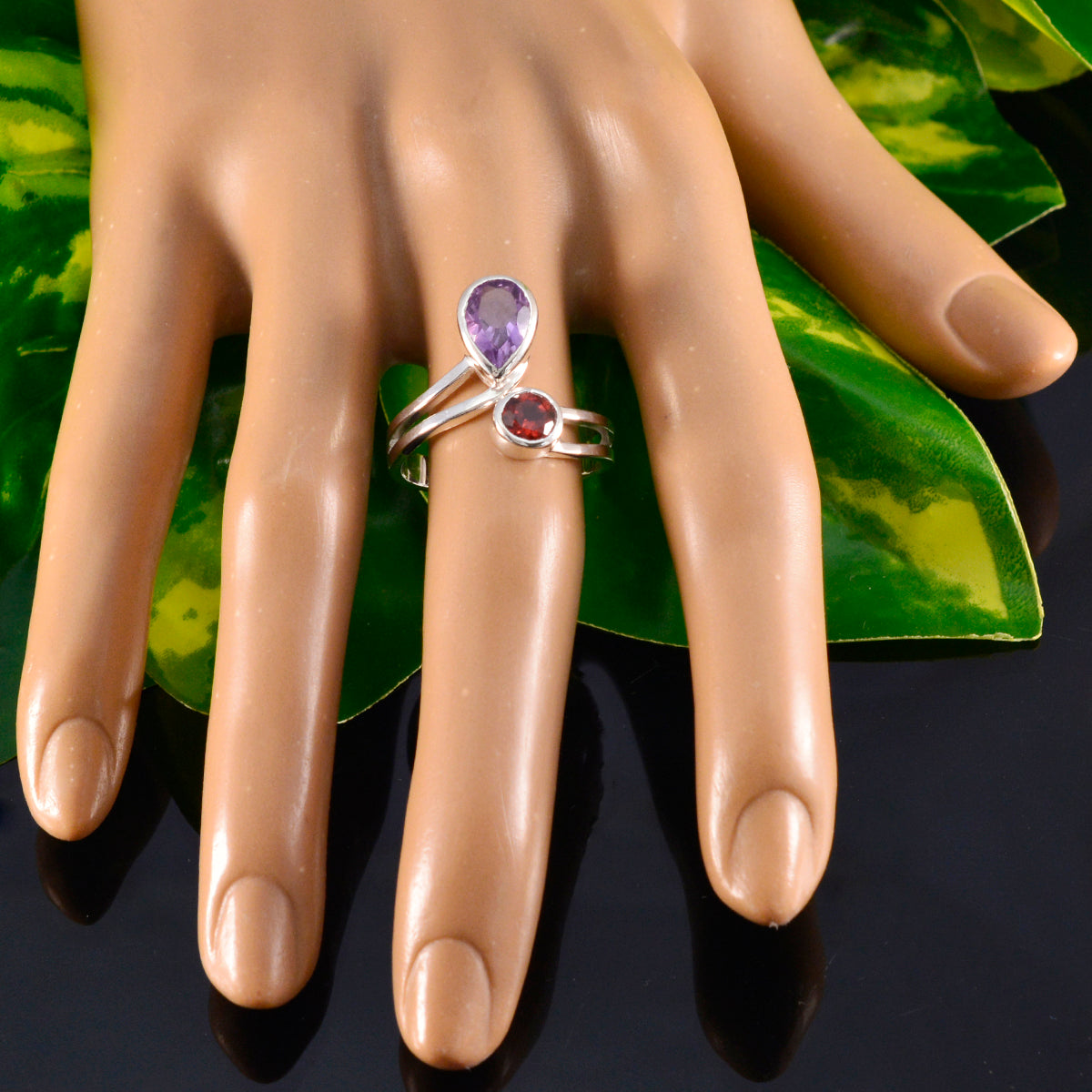 Multi Stone Toi et Moi African 925 Silver multicolor Gems Tiny Boho Ring Jewelry