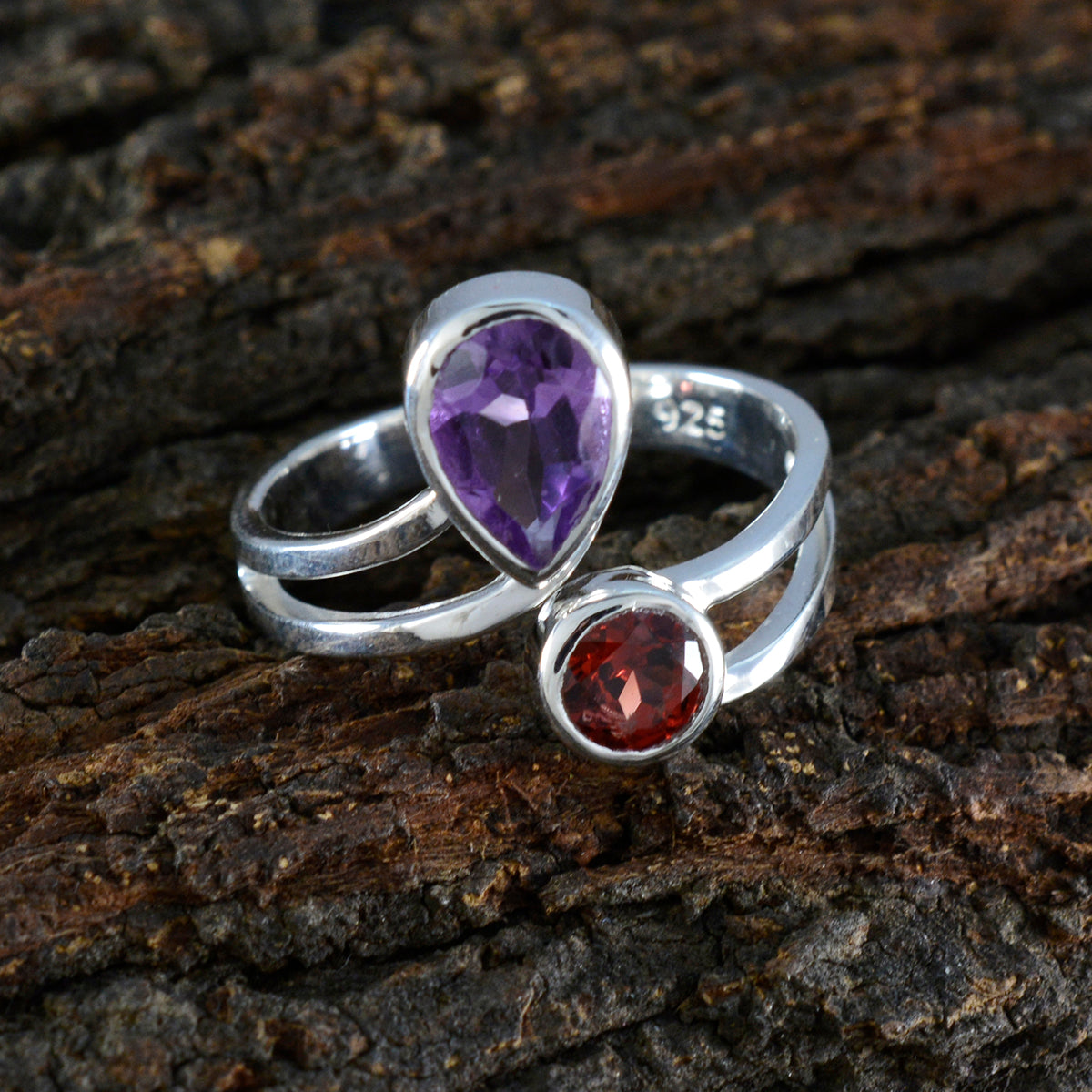 Multi Stone Toi et Moi African 925 Silver multicolor Gems Tiny Boho Ring Jewelry