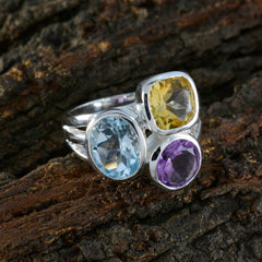 Multi Stone Trilogy Indian 92.5 Silver multicolor Gems Eye catching Cocktail Ring Jewellery